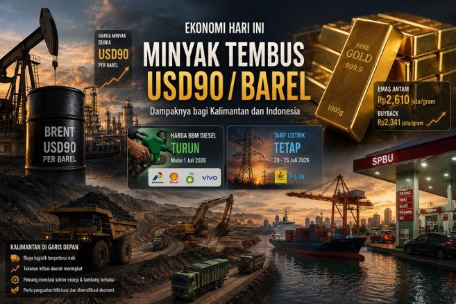 Ekonomi Hari Ini: Harga Minyak Tembus USD90, Emas Berpotensi Menguat, Tarif Listrik Tetap